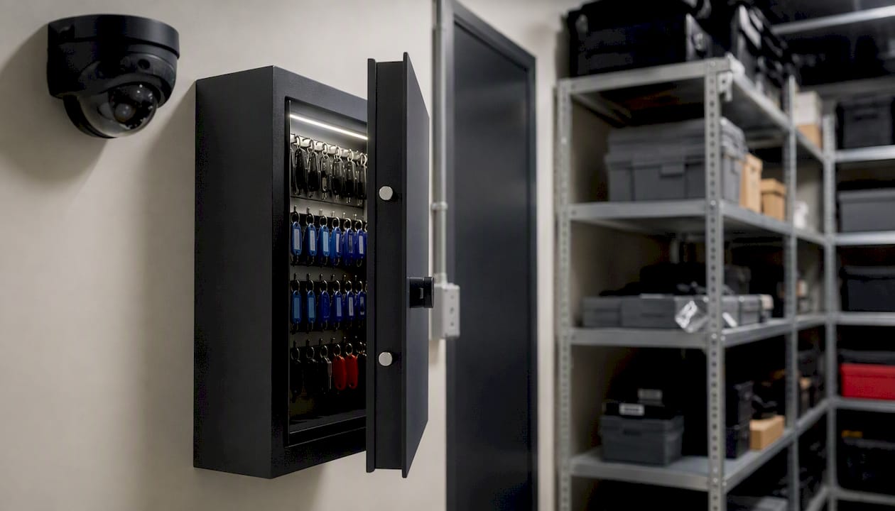 Electronic key cabinet with nearby security camera