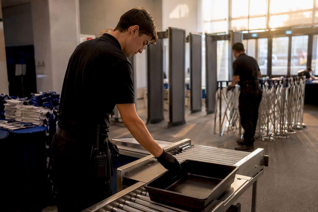 Security team setting up event screening lane