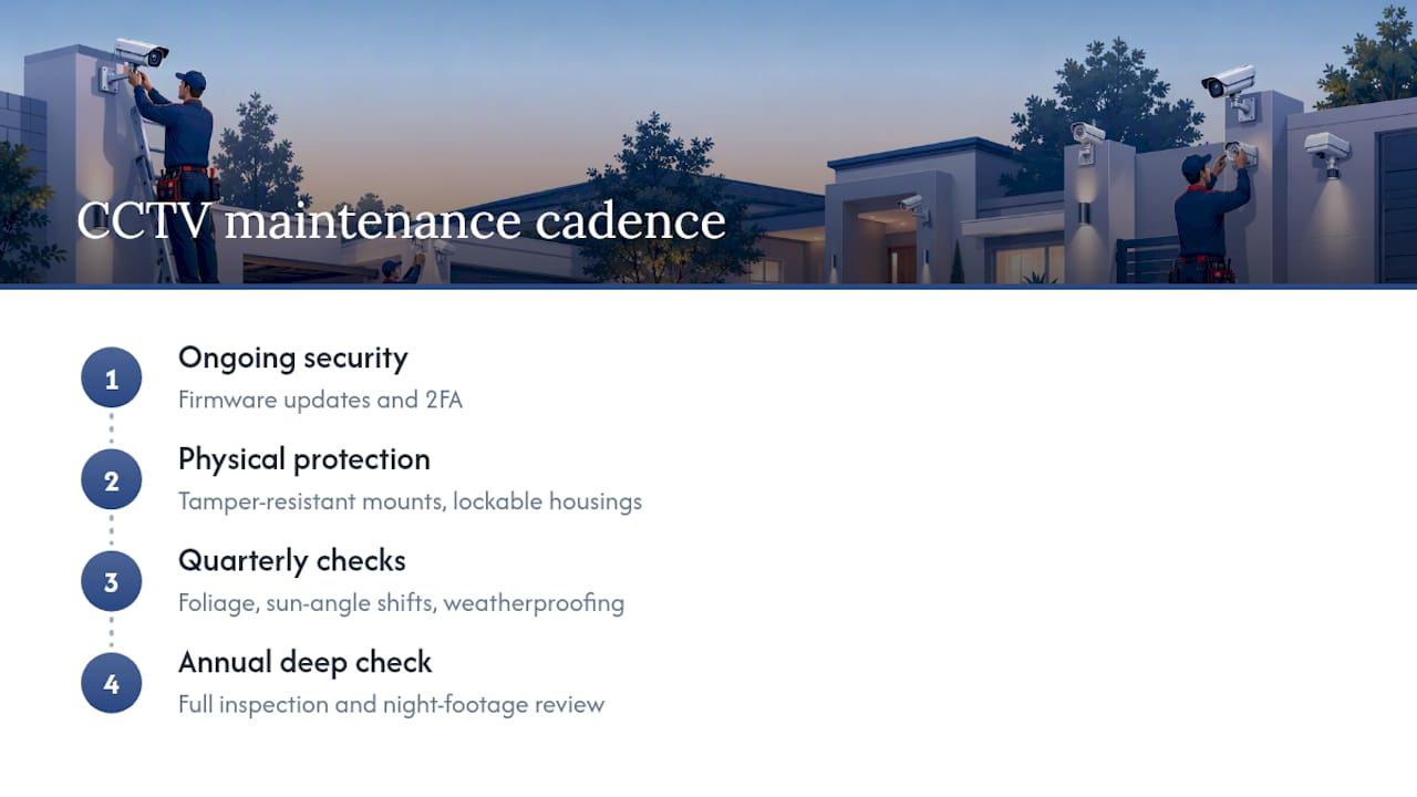 CCTV maintenance cadence and inspection checks