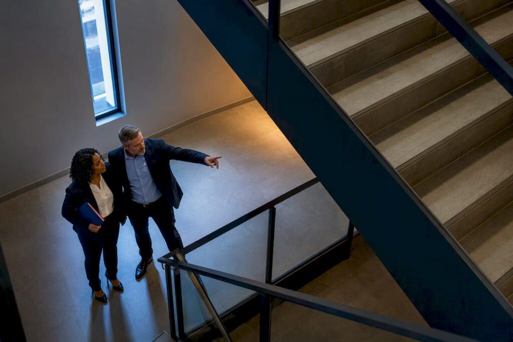 Security professionals assessing workplace access points