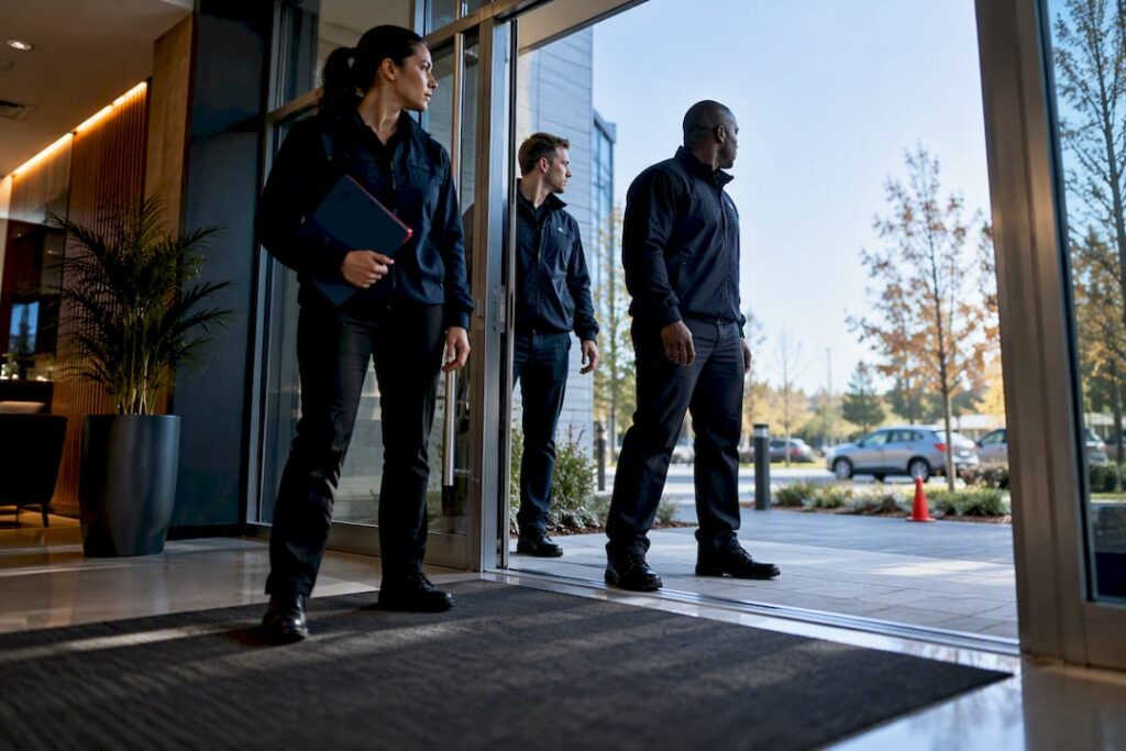 Security team practicing doorway awareness drill
