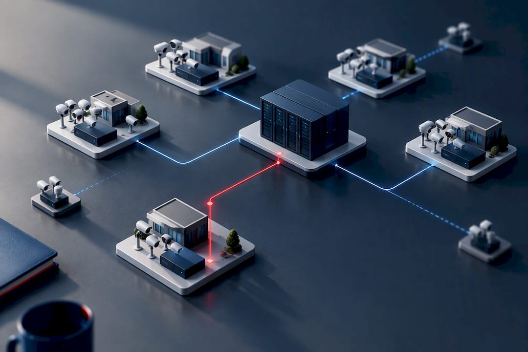 Illustration of cameras connected across multiple sites