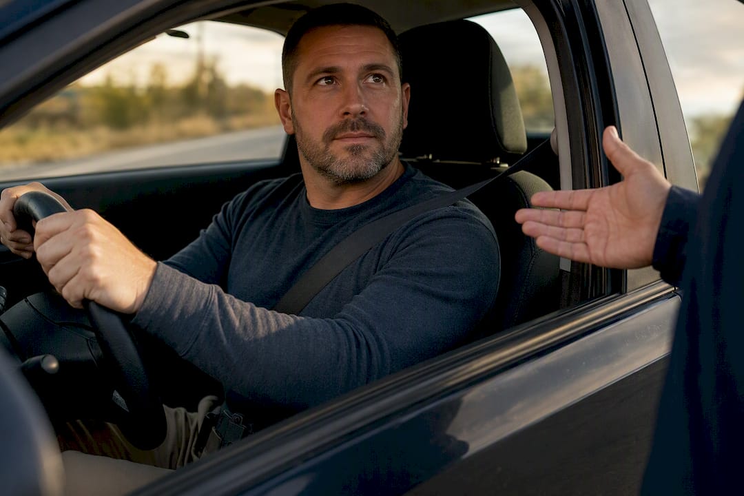 Driver keeps hands visible during traffic stop