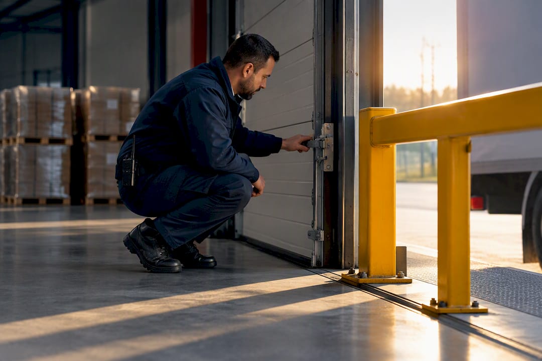 Officer checking controlled warehouse loading dock